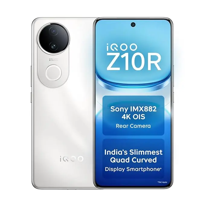 iQOO Z10R 5G (Moonstone, 8GB RAM, 128GB Storage) | 32MP 4K Selfie Camera | Quad-Curved AMOLED Display | Dimensity 7400 Processor with 750K+ AnTuTu 